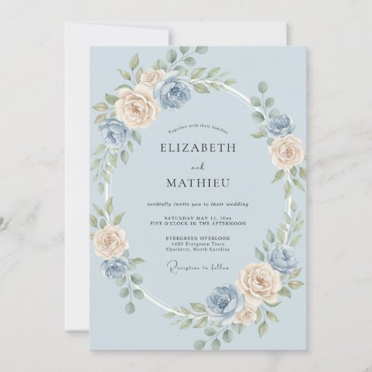 Invitation Mariage Rose Champagne Pervenche (Devant)