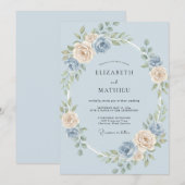 Invitation Mariage Rose Champagne Pervenche (Devant / Derrière)