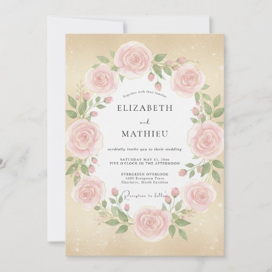 Invitation Mariage Rose Champagne Rosé (Devant)