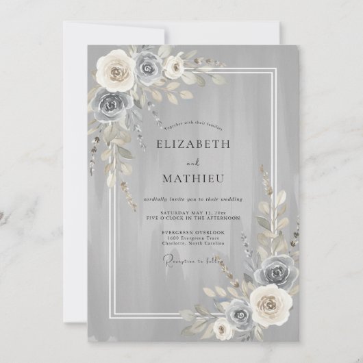 Invitation Mariage Rose Charbon Argent (Devant)
