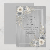 Invitation Mariage Rose Charbon Argent (Devant / Derrière)