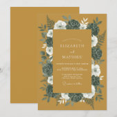 Invitation Mariage Rose Charbon Moutarde (Devant / Derrière)