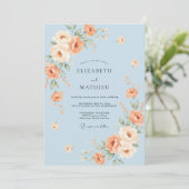 Invitation Mariage Rose Charmante Bleu Clair (Debout devant)