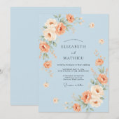 Invitation Mariage Rose Charmante Bleu Clair (Devant / Derrière)