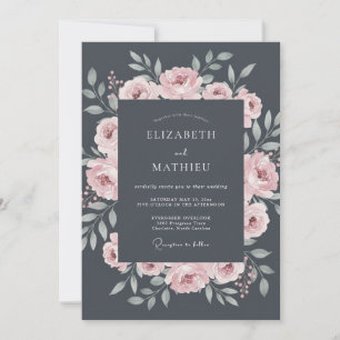 Invitation Mariage Rose Charmante Gris Charbon