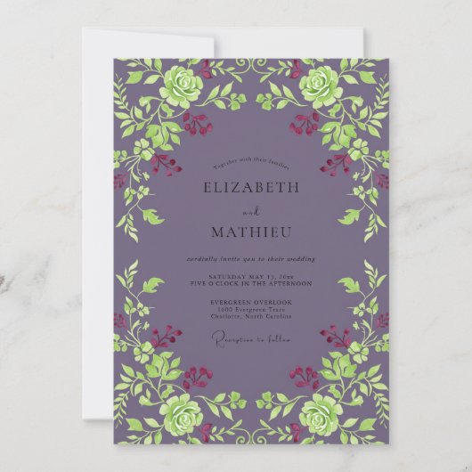 Invitation Mariage Rose Chartreuse prune (Devant)