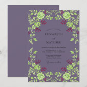 Invitation Mariage Rose Chartreuse prune (Devant / Derrière)