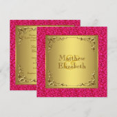 Invitation Mariage Rose Chaud et Or (Devant / Derrière)