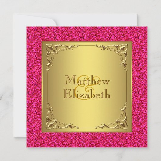 Invitation Mariage Rose Chaud et Or (Devant)