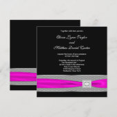 Invitation Mariage Rose Chaude Noir Fuchsia Ruban (Devant / Derrière)