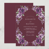 Invitation Mariage Rose Chaude Peinte Prune (Devant / Derrière)