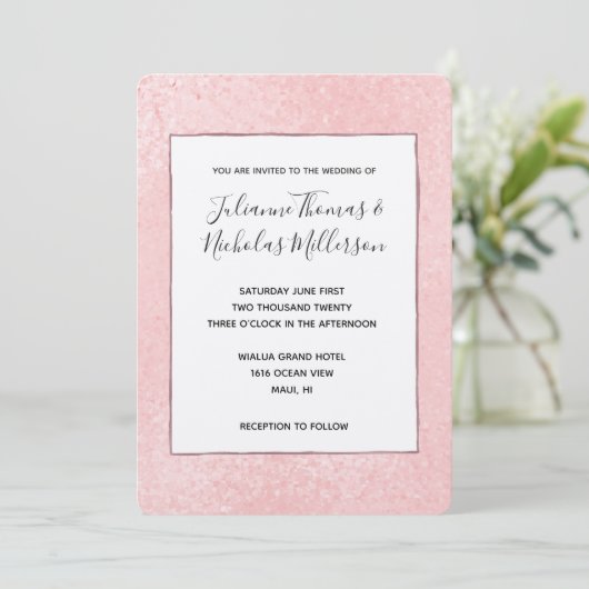 Invitation Mariage rose chic et brillant invite (Debout devant)