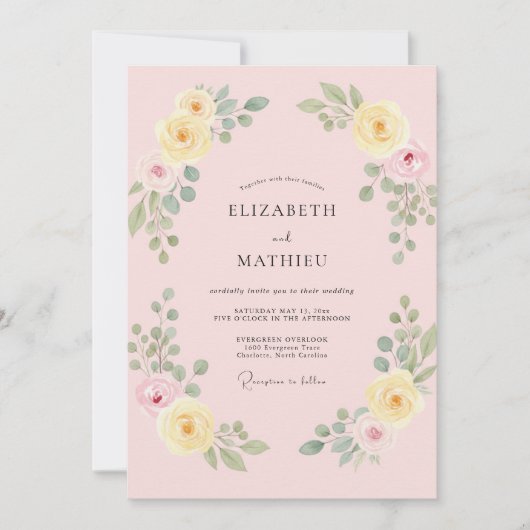 Invitation Mariage Rose Citron Rose Pâle (Devant)