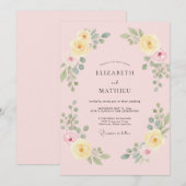 Invitation Mariage Rose Citron Rose Pâle (Devant / Derrière)