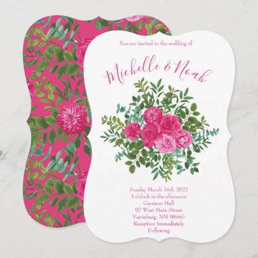 Invitation Mariage rose clair Roses Floral moderne (Devant / Derrière)