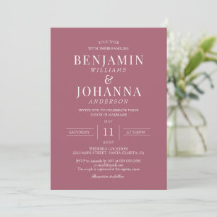 Invitation Mariage rose classique élégant en bois de rose