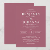 Invitation Mariage rose classique élégant en bois de rose (Devant / Derrière)