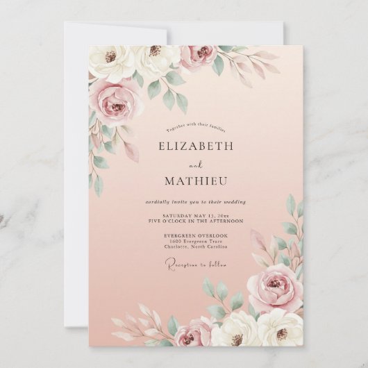 Invitation Mariage Rose Classique Rosé (Devant)
