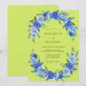 Invitation Mariage Rose Cobalt Chartreuse (Devant / Derrière)