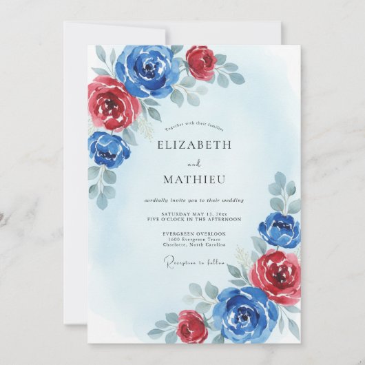 Invitation Mariage Rose Cobalt Cramoisi (Devant)