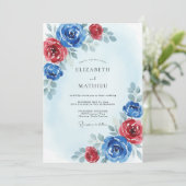 Invitation Mariage Rose Cobalt Cramoisi (Debout devant)