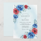 Invitation Mariage Rose Cobalt Cramoisi (Devant / Derrière)