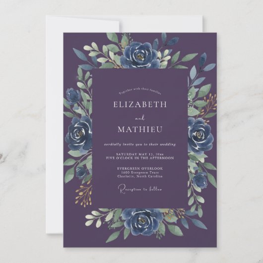 Invitation Mariage Rose Cobalt Prune (Devant)