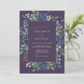 Invitation Mariage Rose Cobalt Prune (Debout devant)