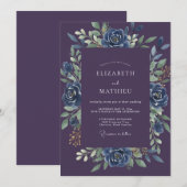 Invitation Mariage Rose Cobalt Prune (Devant / Derrière)
