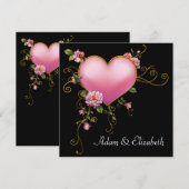 Invitation Mariage Rose Cœur Rose Noir Gothique Mariage (Devant / Derrière)