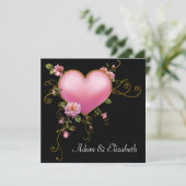 Invitation Mariage Rose Cœur Rose Noir Gothique Mariage (Debout devant)