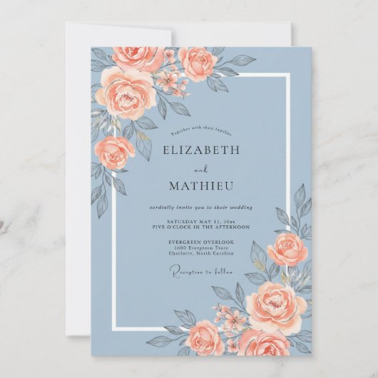 Invitation Mariage Rose Corail Acier (Devant)