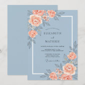 Invitation Mariage Rose Corail Acier (Devant / Derrière)