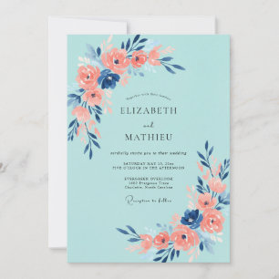 Invitation Mariage Rose Corail Aqua Peinte à la Main