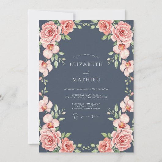 Invitation Mariage Rose Corail Ardoise (Devant)
