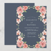 Invitation Mariage Rose Corail Ardoise (Devant / Derrière)
