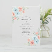 Invitation Mariage Rose Corail Bleu Poudré (Debout devant)