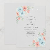 Invitation Mariage Rose Corail Bleu Poudré (Devant / Derrière)
