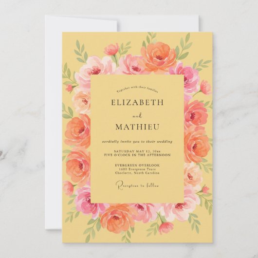 Invitation Mariage Rose Corail Doré (Devant)