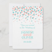 Invitation Mariage rose corail et bleu turquoise vert (Devant)