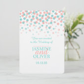 Invitation Mariage rose corail et bleu turquoise vert (Debout devant)