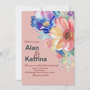 Invitation Mariage Rose Corail Floral Audacieux