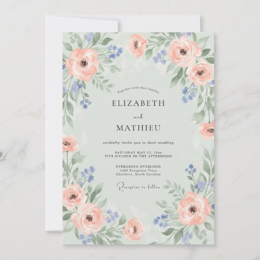 Invitation Mariage Rose Corail Mousse de Mer (Devant)