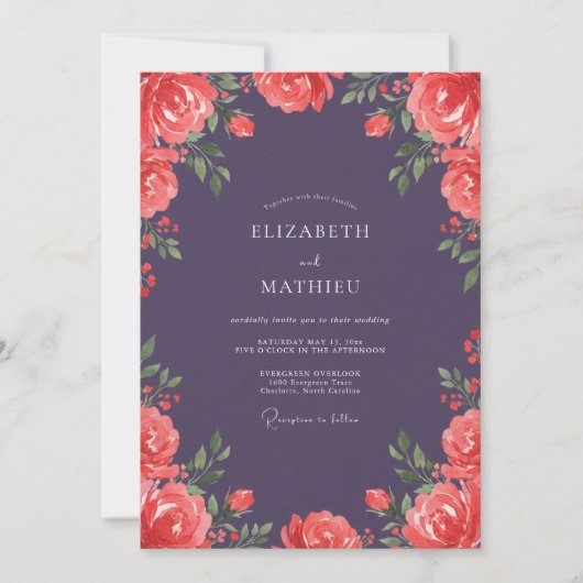 Invitation Mariage Rose Corail Prune (Devant)
