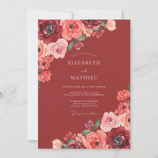 Invitation Mariage Rose Corail Rouille (Devant)
