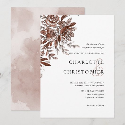 Invitation Mariage rose couleur rose vif (Devant / Derrière)
