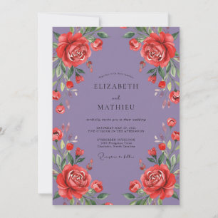 Invitation Mariage Rose Cramoisi Lilas