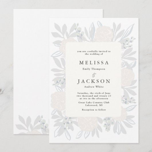 Invitation Mariage Rose crème (Devant / Derrière)