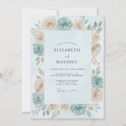 Invitation Mariage Rose Crème Aqua (Devant)