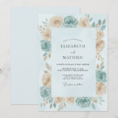 Invitation Mariage Rose Crème Aqua (Devant / Derrière)